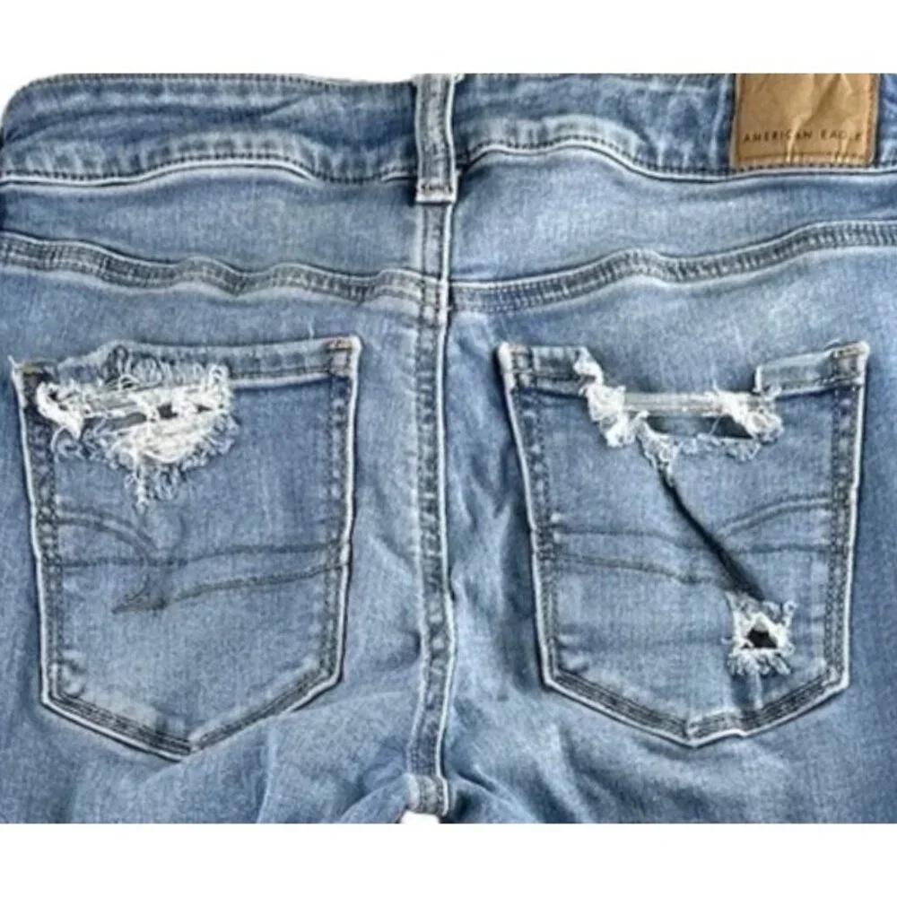 American Eagle Jegging Jean Womens Sz 4S Lt Wash Raw Hem Stretch Distressed Boho